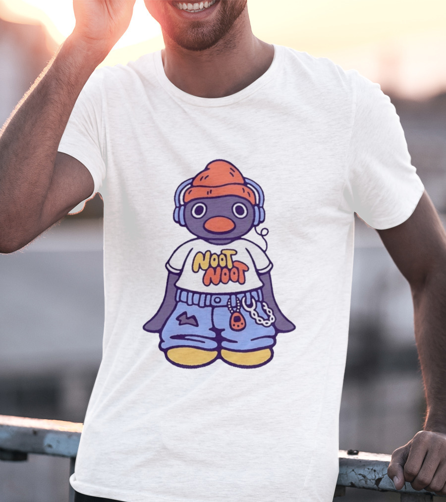 Noot Noot Pingu Penguin With Headphones And Beanie T-Shirt