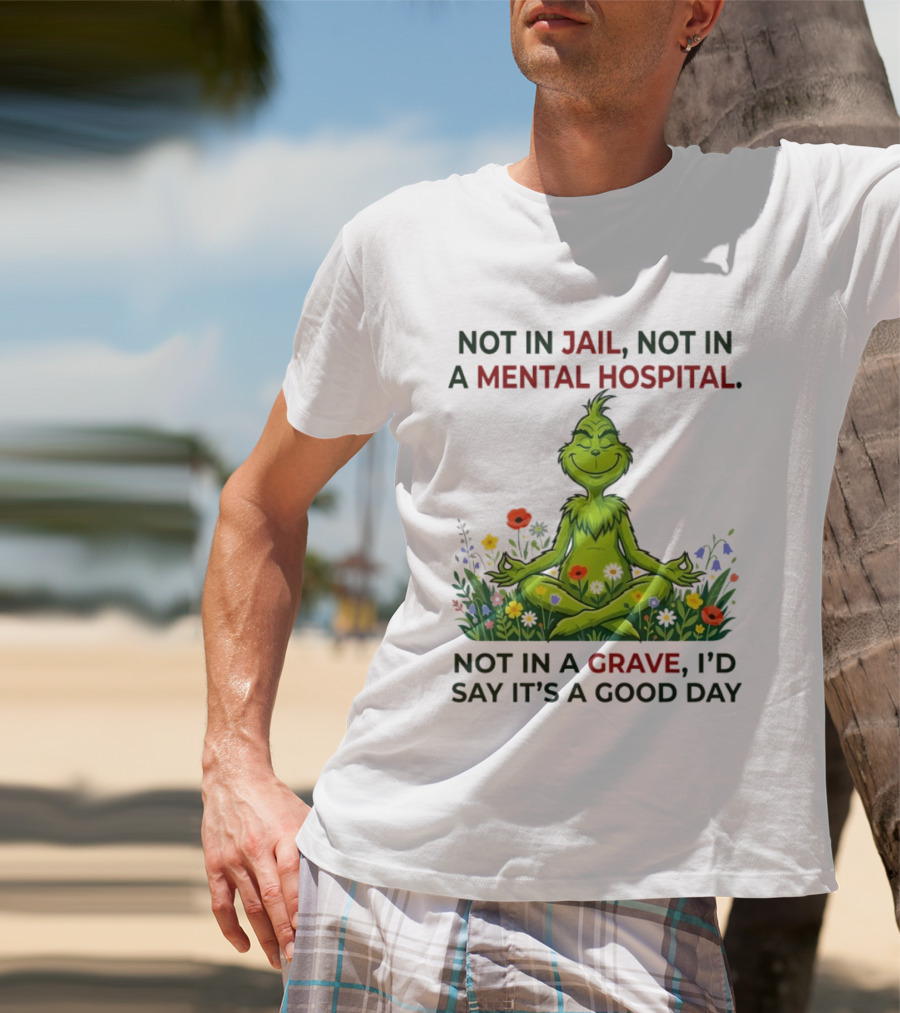 Grinch Not In Jail Not In A Mental Hospital Not In A Grave Meditation Good Day T-Shirt