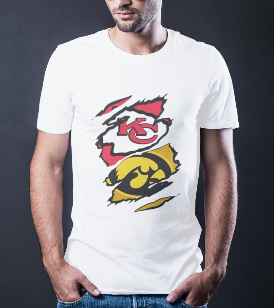 Kansas City Chiefs Iowa Hawkeyes Torn Paper KC Hawkeye Logo Mix T-Shirt