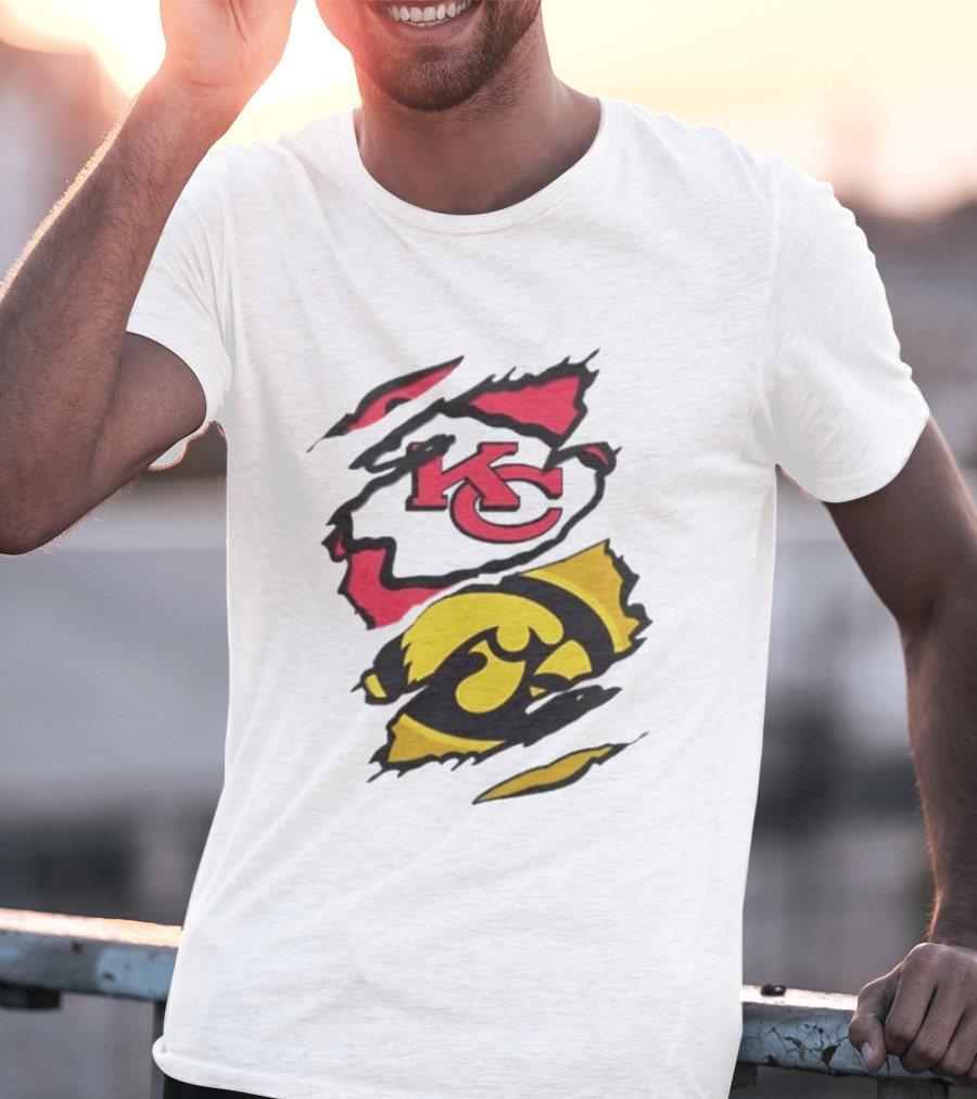 Kansas City Chiefs Iowa Hawkeyes Torn Paper KC Hawkeye Logo Mix T-Shirt