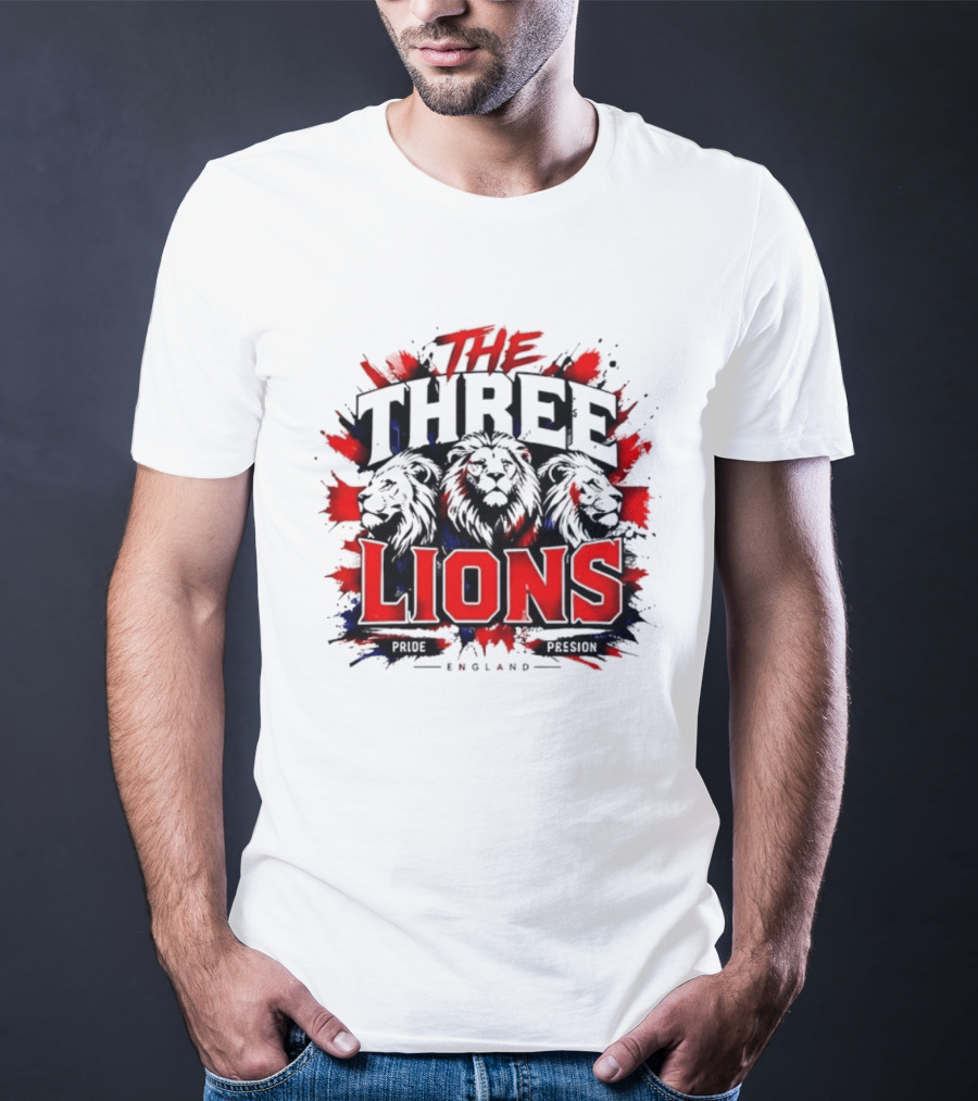 The Three Lions England Pride Red Blue Black Splatter T-Shirt