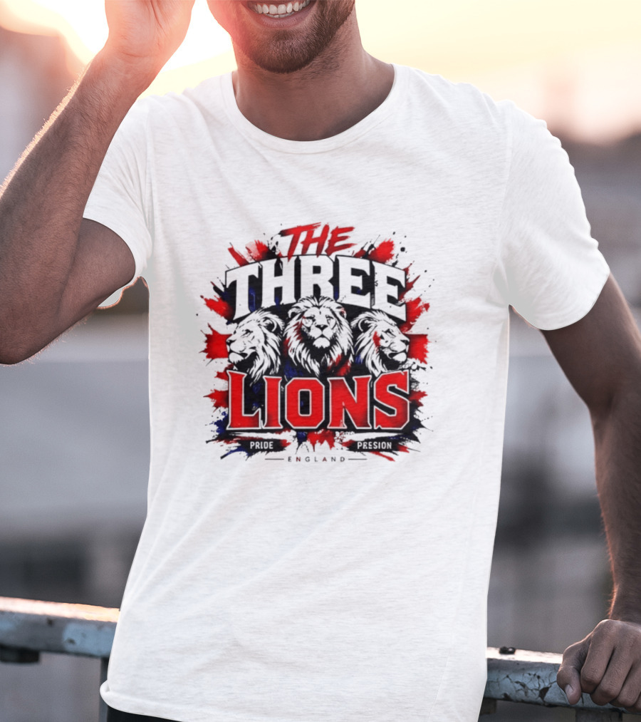 The Three Lions England Pride Red Blue Black Splatter T-Shirt