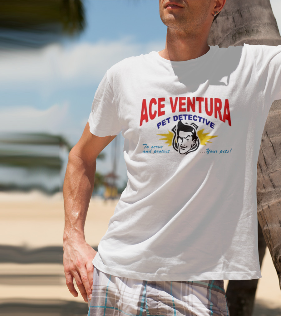 Ace Ventura Pet Detective To Serve And Protect Your Pets Movie Iconic Character Yellow Lightning T-Shirt