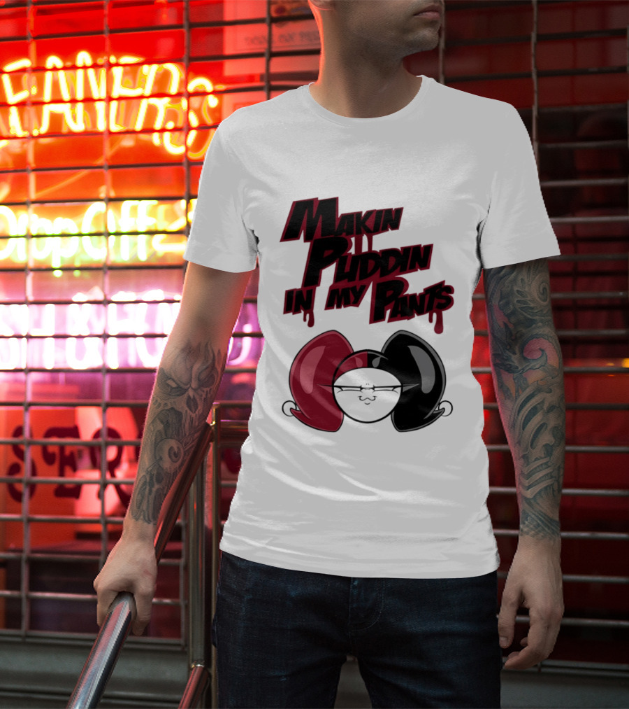 Makin' Puddin' In My Pants Harley Quinn Cartoon Red And Black Pigtails T-Shirt