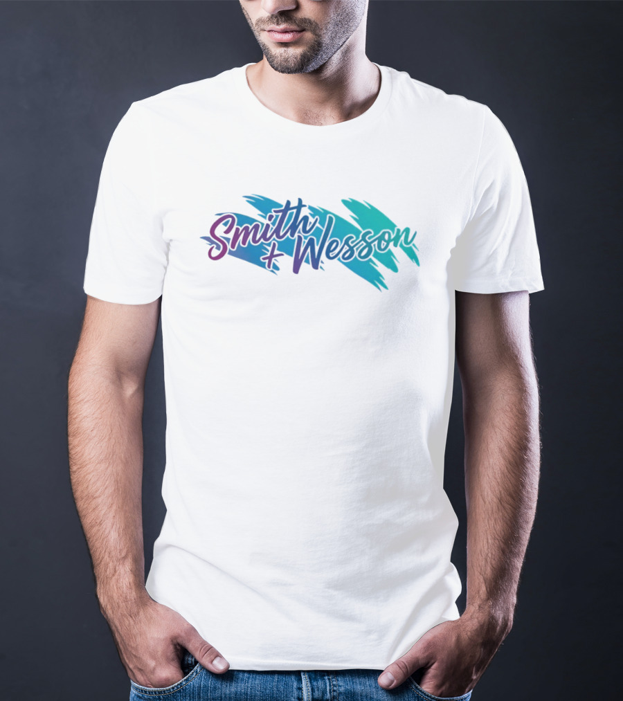 Smith And Wesson 90s Teal Purple Paint Brush Strokes T-Shirt