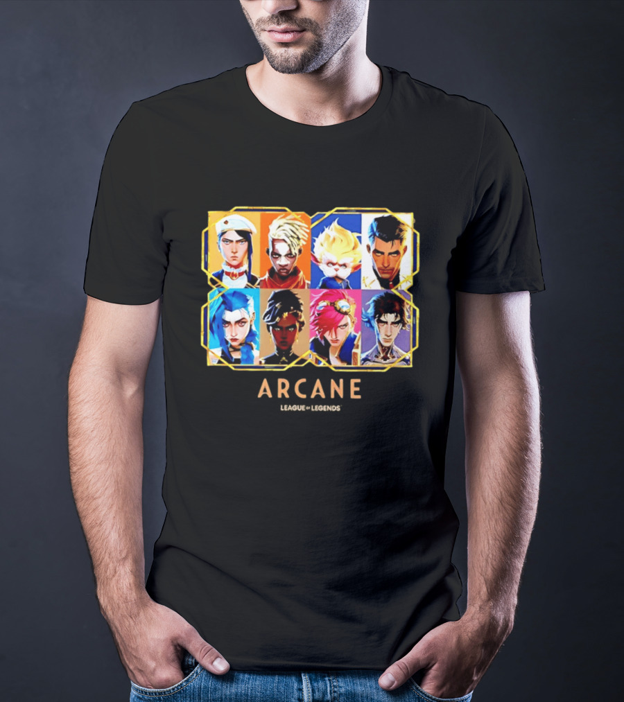 Arcane League Of Legends Jinx Vi Piltover Zaun Hextech Characters Gold Frame 2026 T-Shirt
