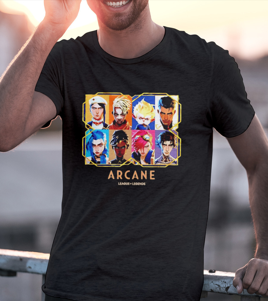 Arcane League Of Legends Jinx Vi Piltover Zaun Hextech Characters Gold Frame 2026 T-Shirt
