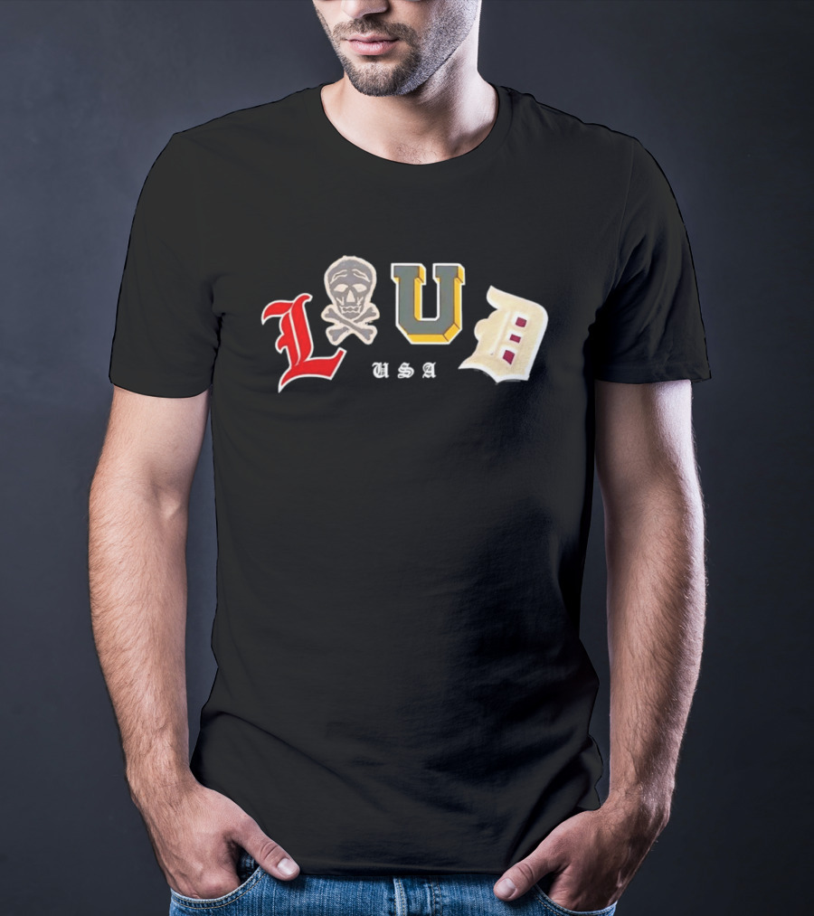 LUD USA Skull Varsity Patches L U D T-Shirt