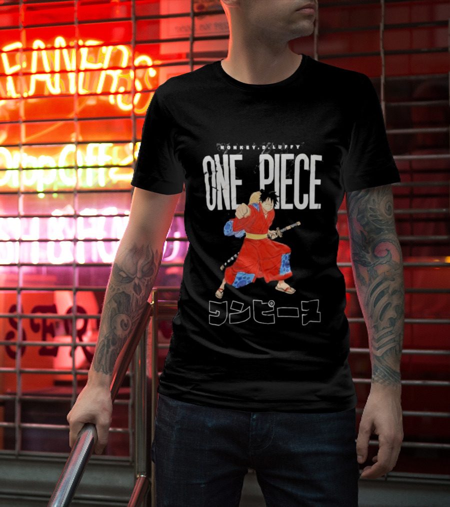One Piece Luffy Wano Samurai Katana Anime Japanese T-Shirt
