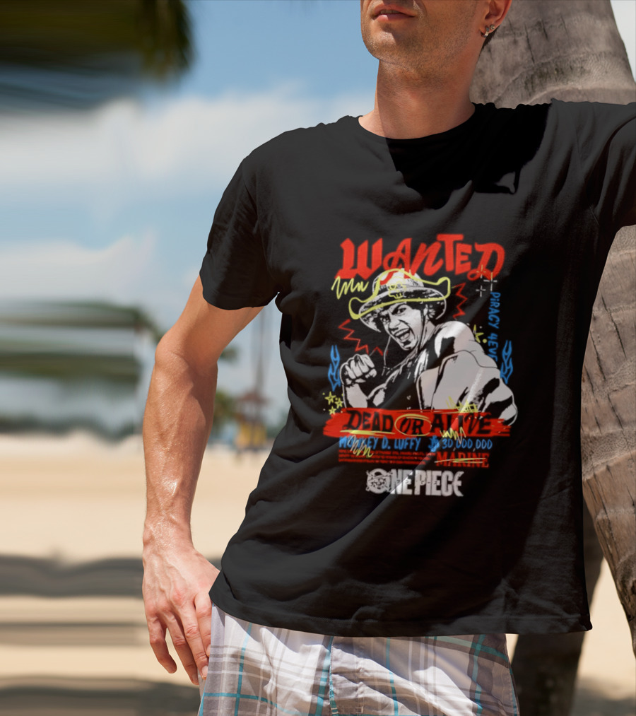 One Piece Monkey D. Luffy Wanted Dead Or Alive 30 Million Berries Bounty Straw Hat Pirate 2026 T-Shirt