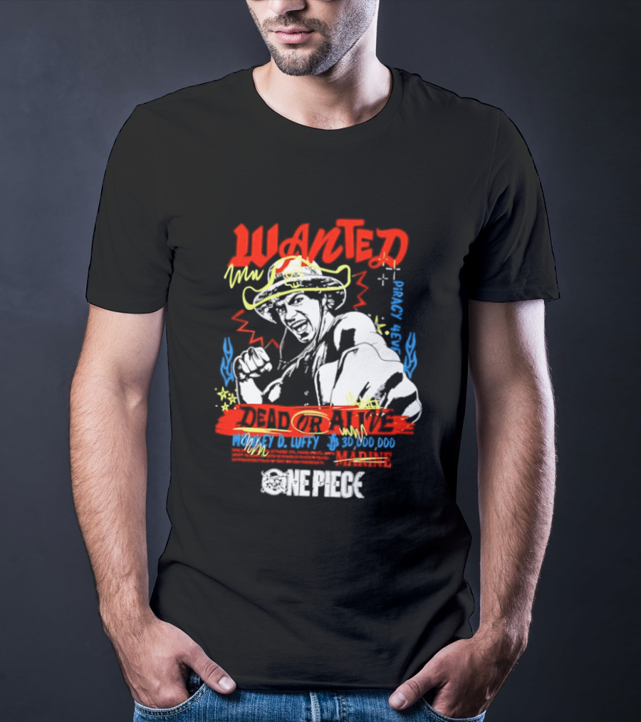 One Piece Monkey D. Luffy Wanted Dead Or Alive 30 Million Berries Bounty Straw Hat Pirate 2026 T-Shirt