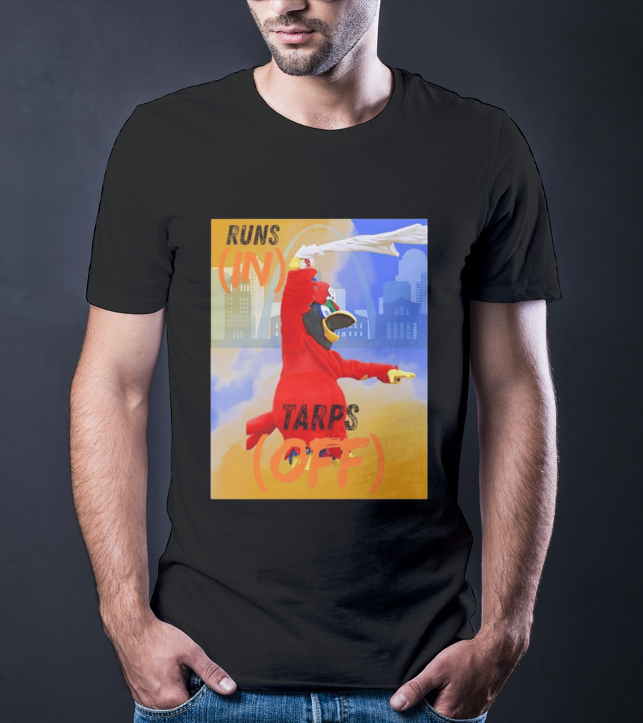 Fredbird Runs In Tarps Off St. Louis Skyline T-Shirt