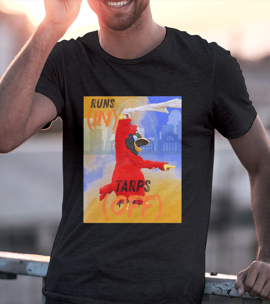 Fredbird Runs In Tarps Off St. Louis Skyline T-Shirt