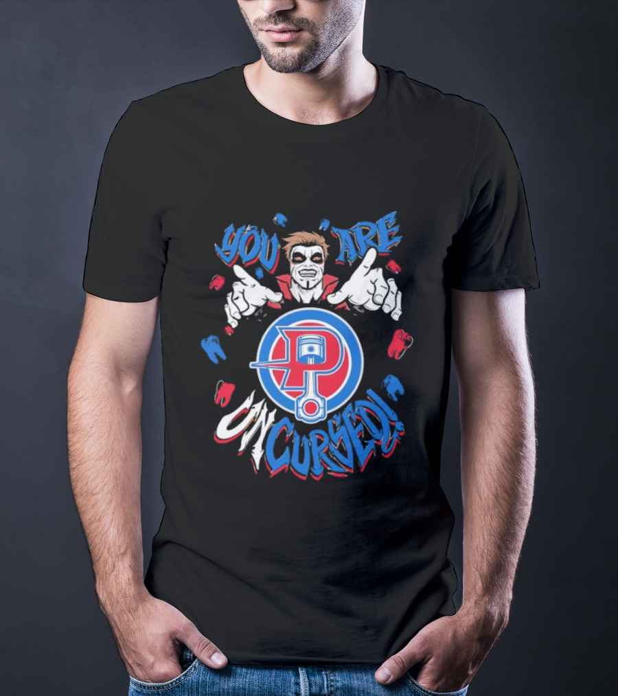 Danhausen X Detroit Pistons You Are Uncursed WWE Collaboration Blue Red White T-Shirt