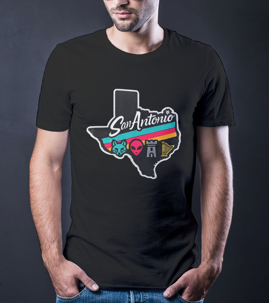 San Antonio Texas Fox Alien Castle Harp Spurs T-Shirt