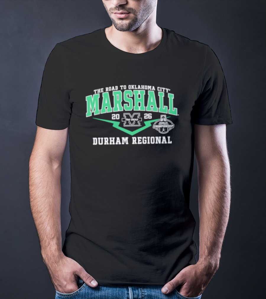 Marshall Thundering Herd 2026 M Logo Durham Regional The Road To Oklahoma City T-Shirt
