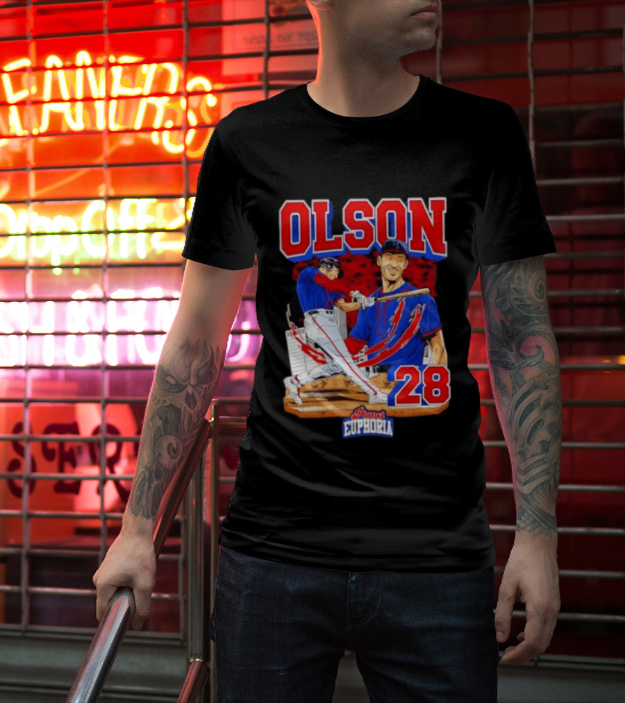 Matt Olson 28 Planet Euphoria Braves Baseball Comic Swing T-Shirt