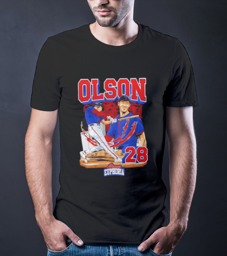 Matt Olson 28 Planet Euphoria Braves Baseball Comic Swing T-Shirt