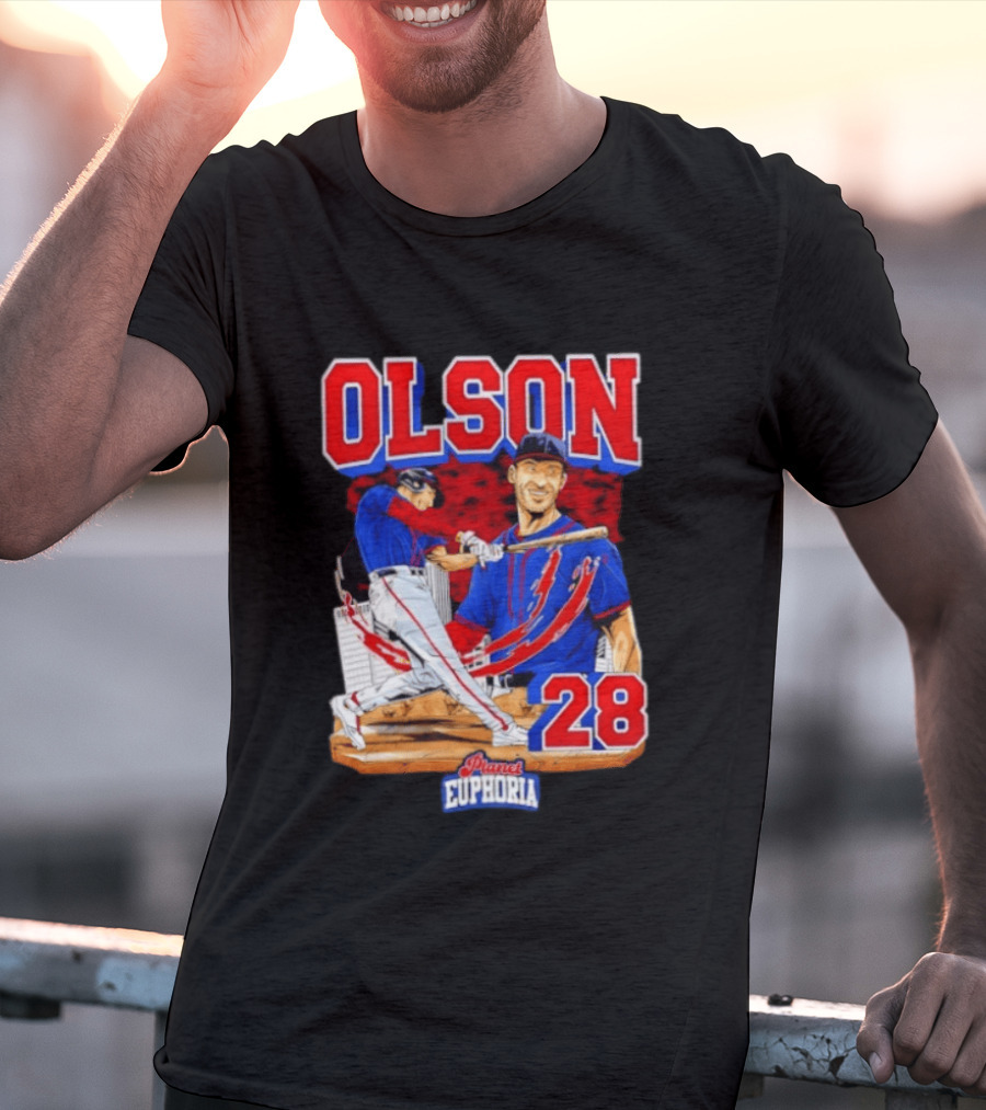 Matt Olson 28 Planet Euphoria Braves Baseball Comic Swing T-Shirt