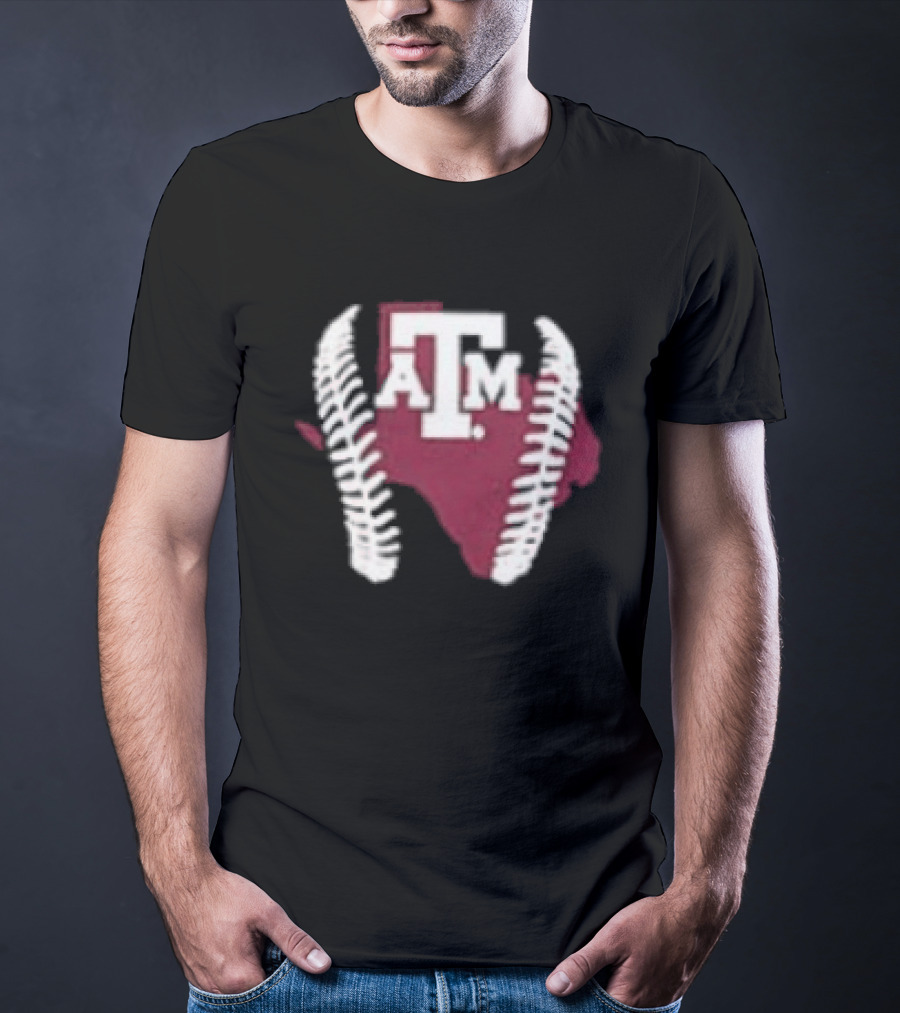 Texas A&M Aggies 2026 Baseball Icon With State Silhouette And Stitching T-Shirt