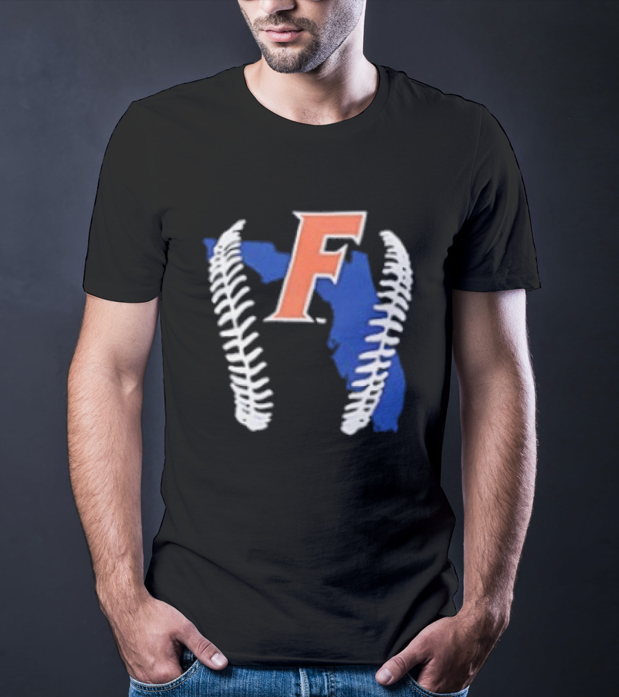 Florida Gators 2026 F Baseball Graphic With State Outline And Stitches T-Shirt