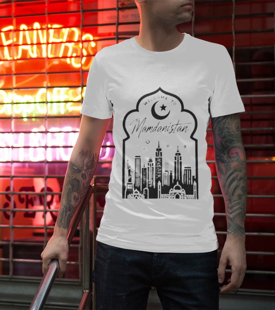 Welcome To Mamdanistan 2026 Back Skyline Crescent Star T-Shirt