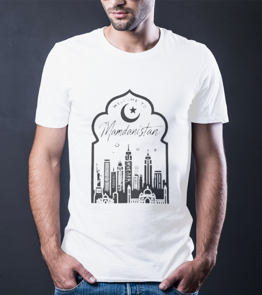 Welcome To Mamdanistan 2026 Back Skyline Crescent Star T-Shirt