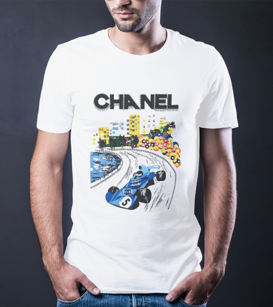 CHANEL F1 Formula Racing Car Retro Cityscape T-Shirt