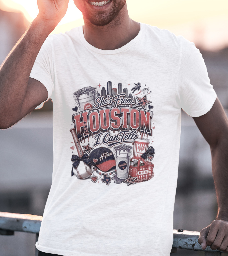 She's From Houston I Can Tell Astros Whataburger HEB Baseball Skyline T-Shirt