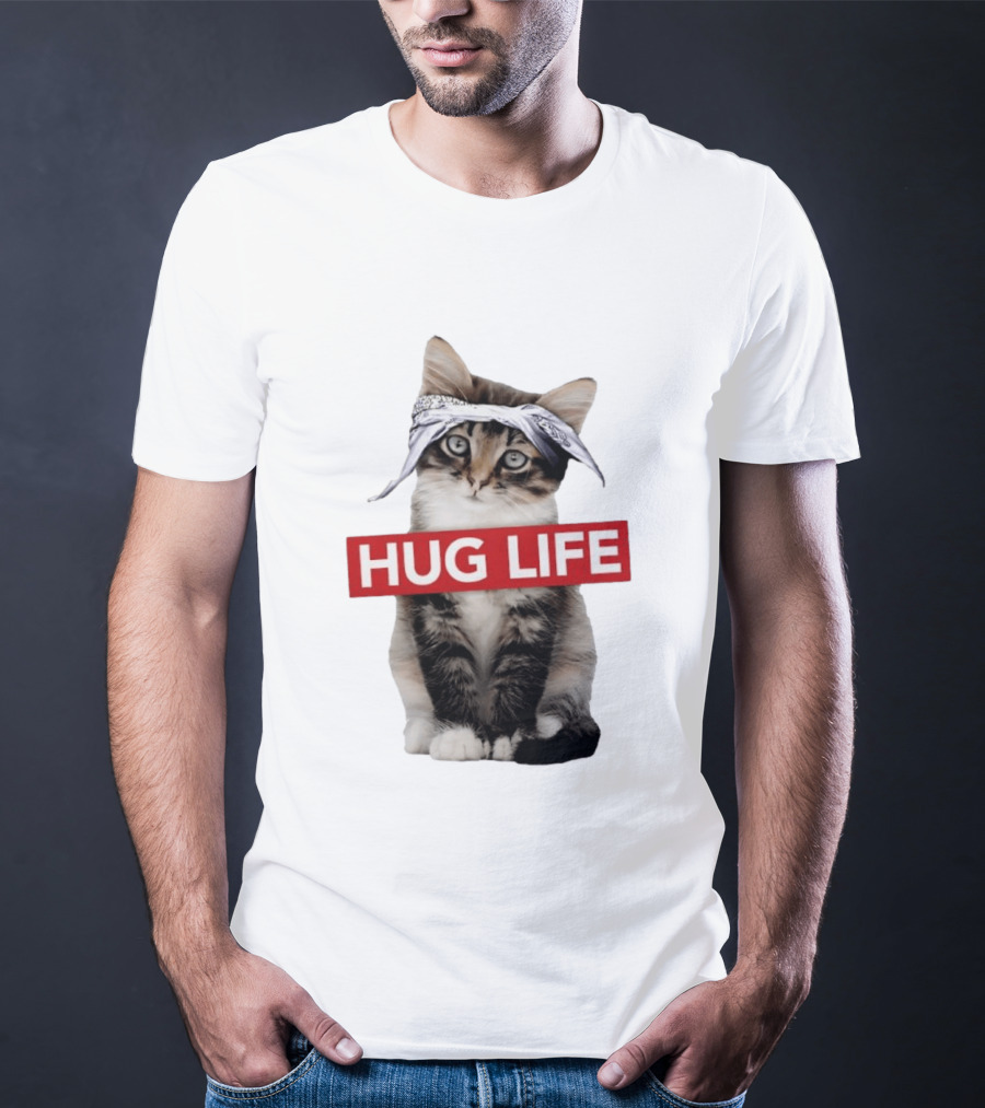 Hug Life Kitten Bandana Retro Funny Cat T-Shirt
