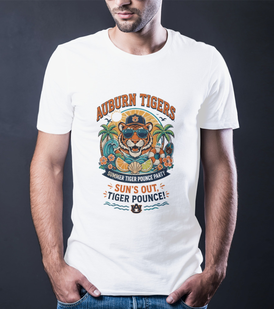 Auburn Tigers Summer Party Sun's Out Tiger Pounce Beach Vibes T-Shirt