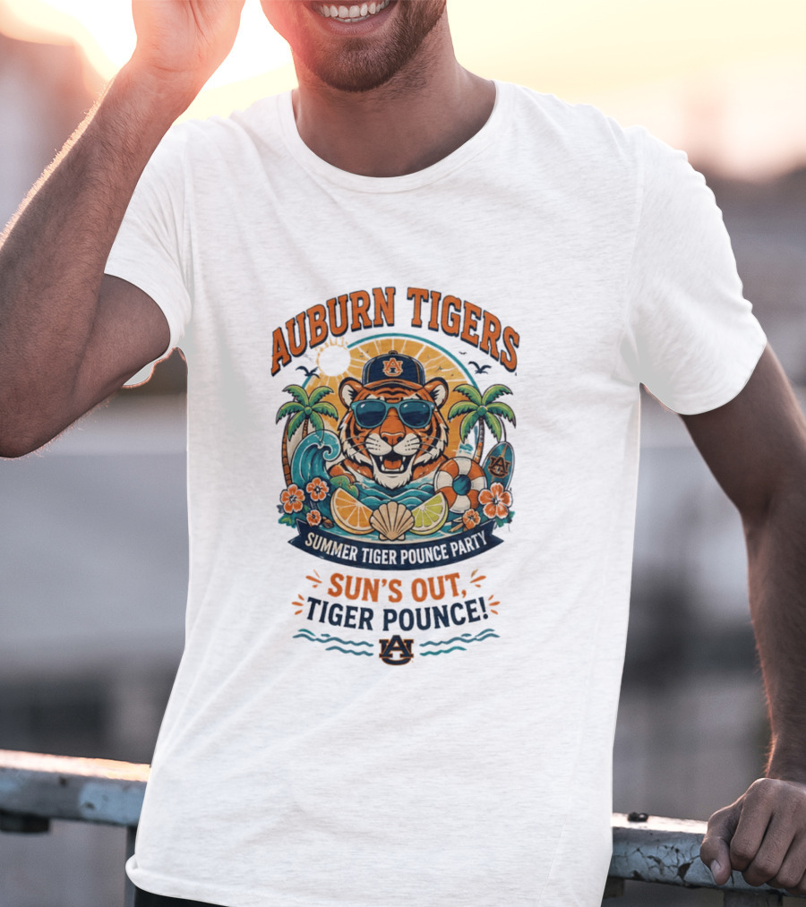 Auburn Tigers Summer Party Sun's Out Tiger Pounce Beach Vibes T-Shirt