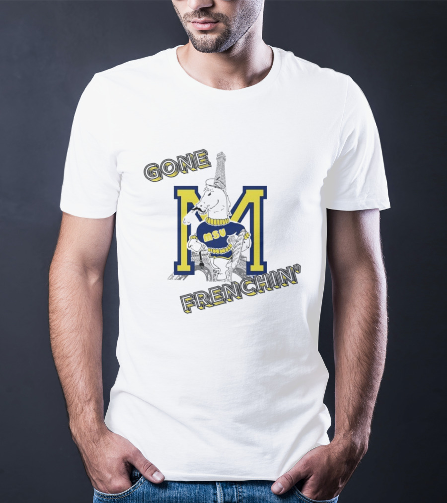 MSU Gone Frenchin' Eiffel Tower Bulldog Sweater Retro M T-Shirt