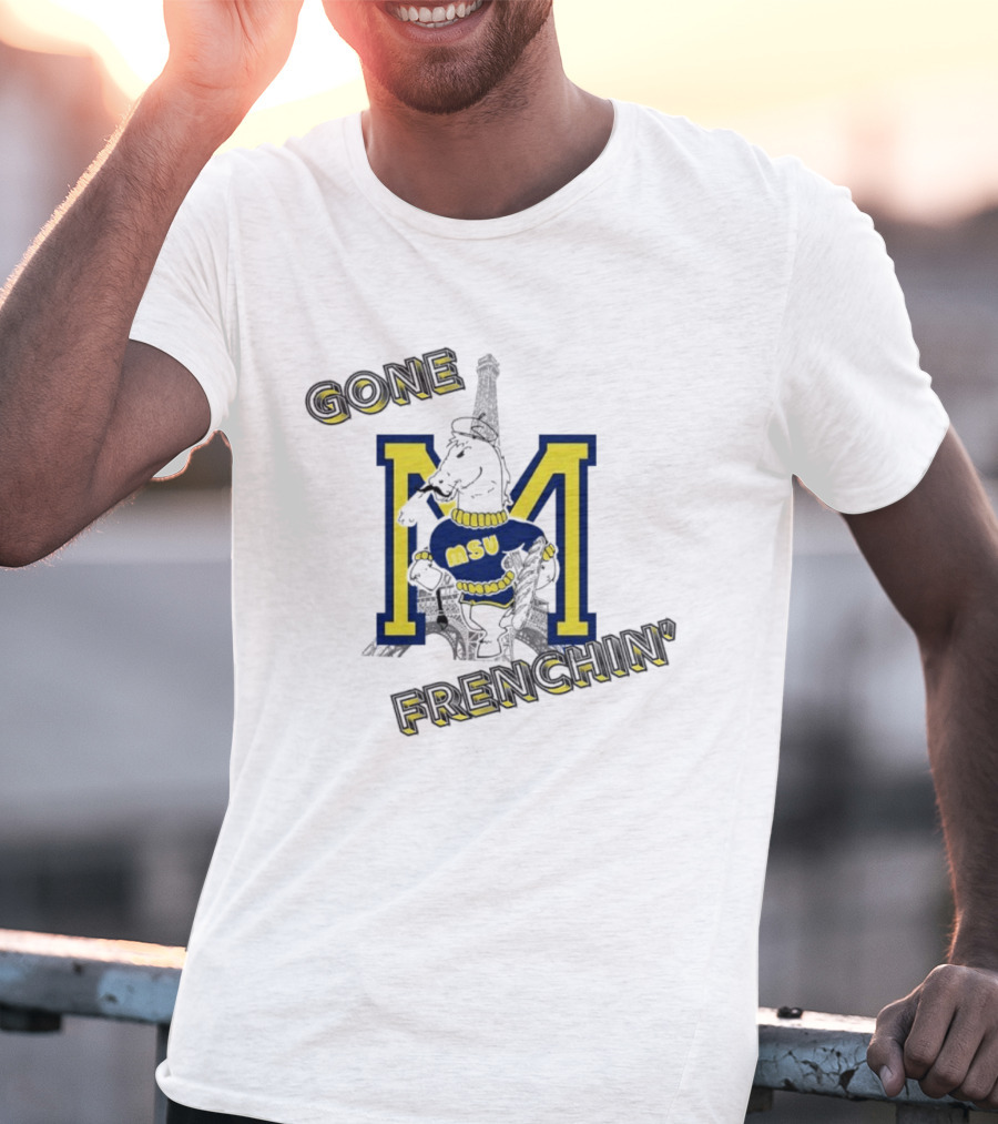 MSU Gone Frenchin' Eiffel Tower Bulldog Sweater Retro M T-Shirt