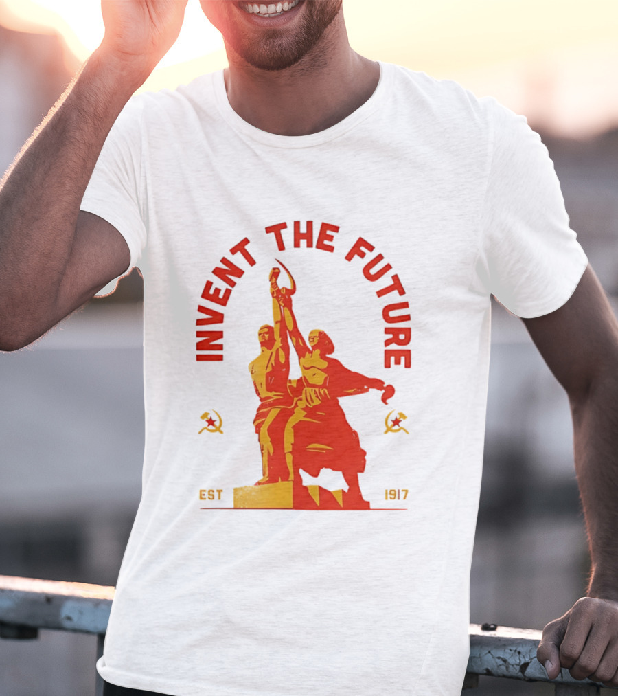 Invent The Future Est 1917 Worker And Kolkhoz Woman Statue T-Shirt