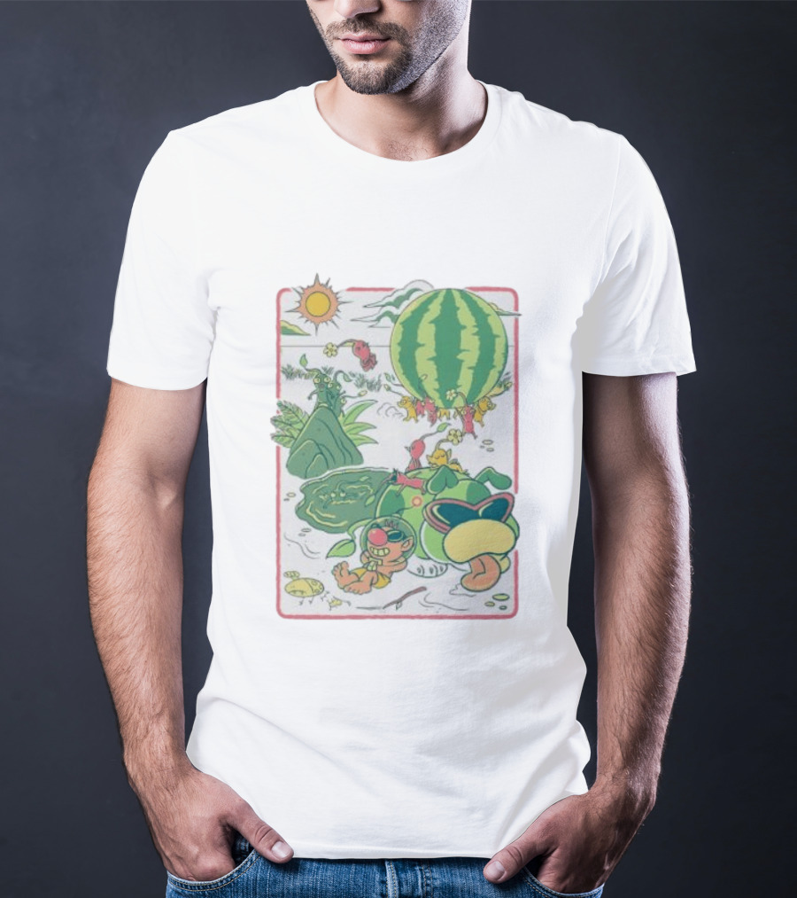Pikmin Characters With Olimar Carrying Watermelon In Game Series T-Shirt