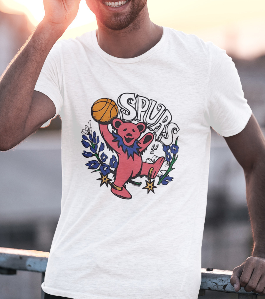 San Antonio Spurs Grateful Dead Bear Basketball Motif T-Shirt
