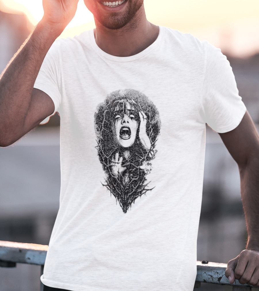 Screaming Woman Entangled Thorny Vines Dark Horror T-Shirt