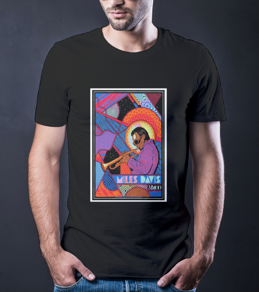 Miles Davis M100 Vibrant Foil Psychedelic Jazz Artistry Trumpet Player T-Shirt