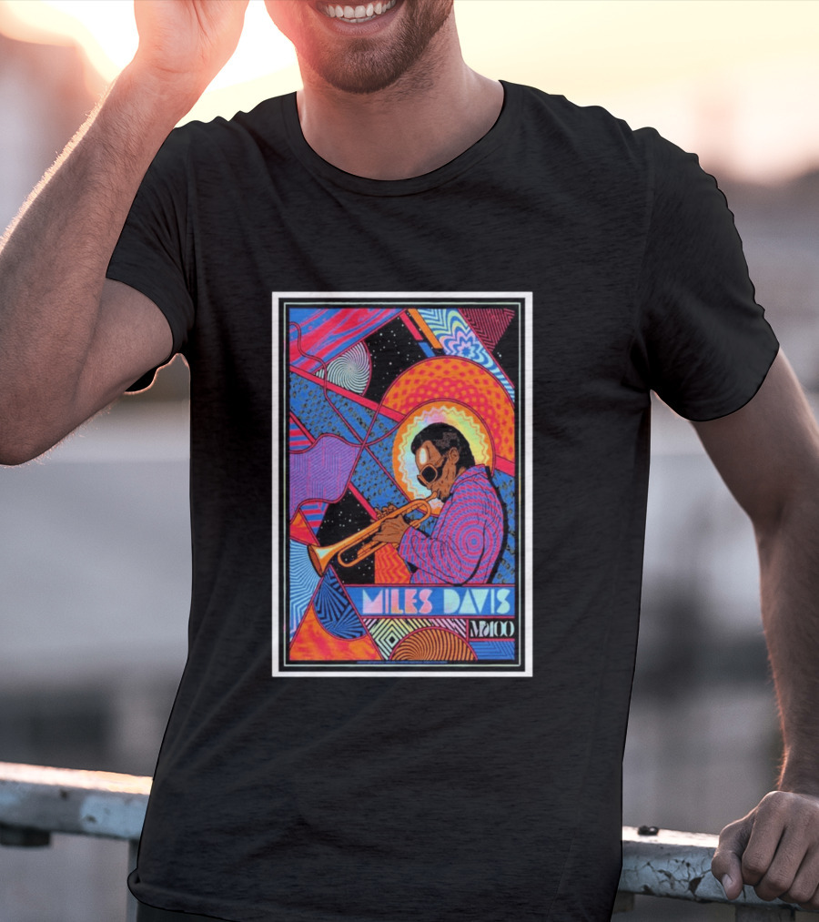 Miles Davis M100 Vibrant Foil Psychedelic Jazz Artistry Trumpet Player T-Shirt