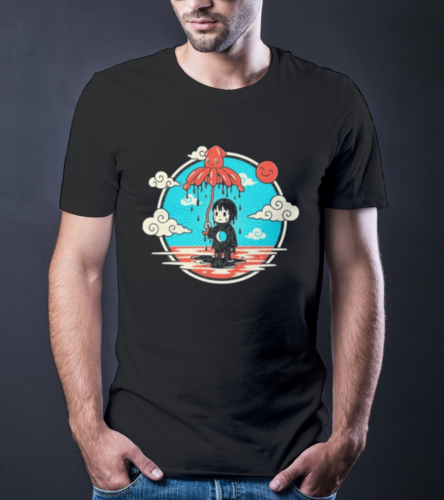 My Morning Jacket Squidboy Umbrella Character With Clouds And Smiling Sun T-Shirt