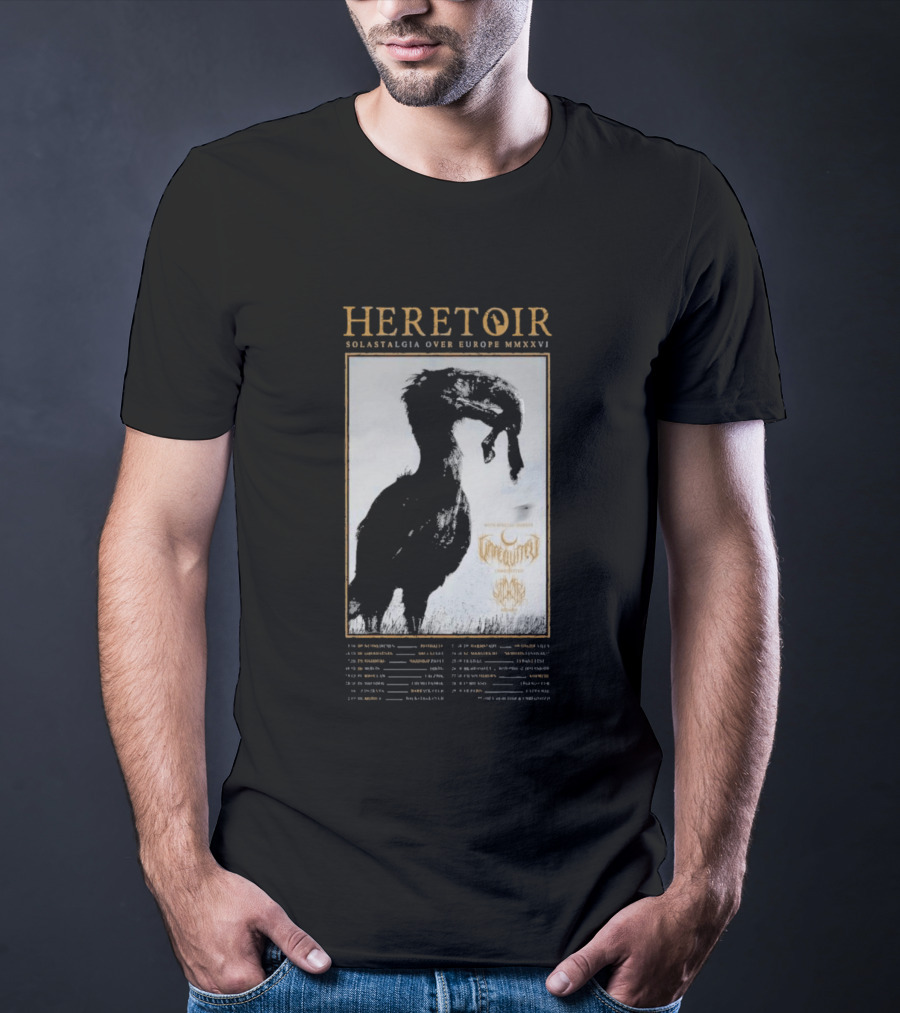 HERETOIR Solastalgia Over Europe MMXXVI Tour 2026 With Special Guests Farsot Agrypnie Black Crane T-Shirt