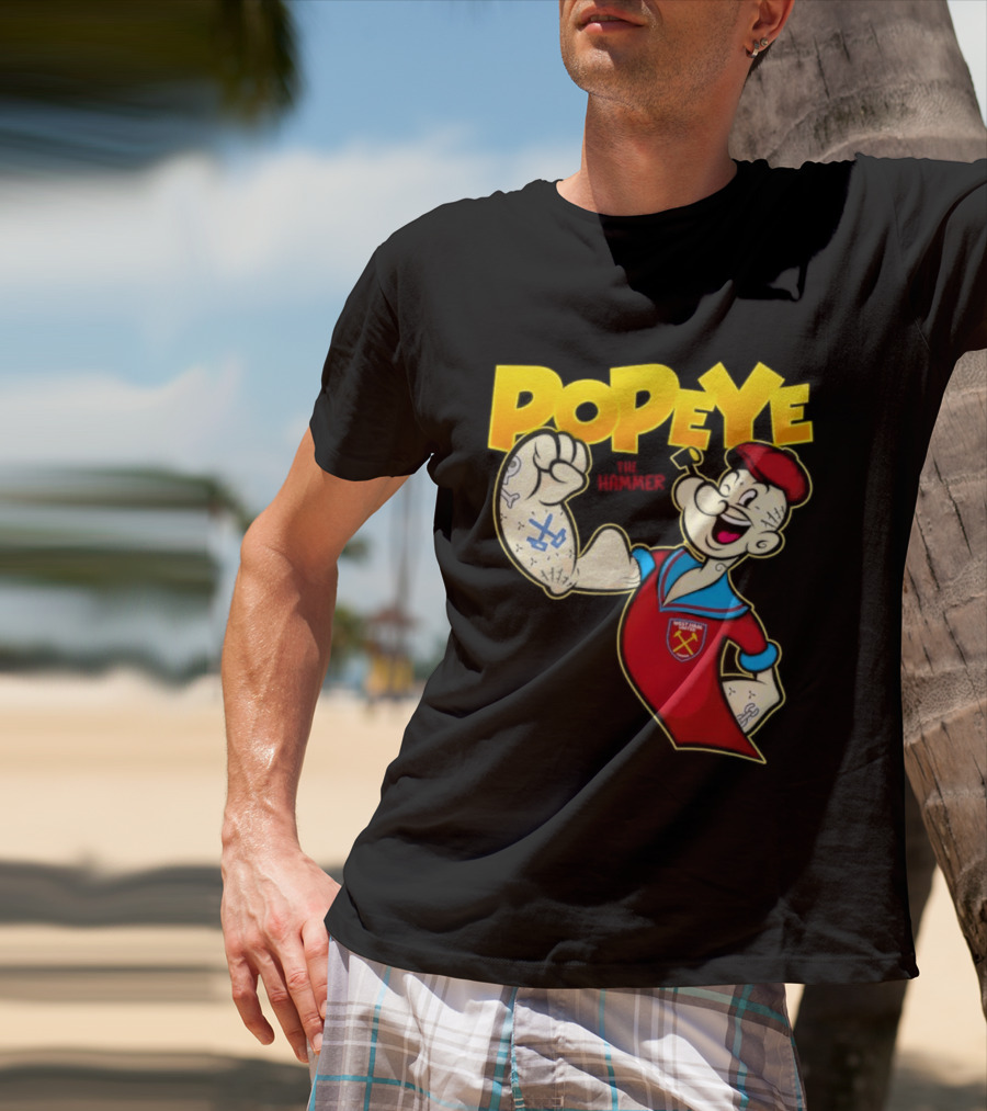 Popeye The Hammer West Ham United Crest Vintage Cartoon T-Shirt