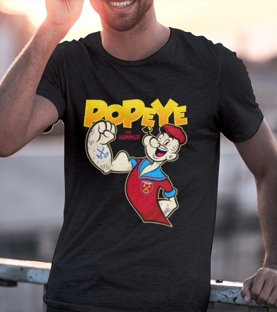 Popeye The Hammer West Ham United Crest Vintage Cartoon T-Shirt