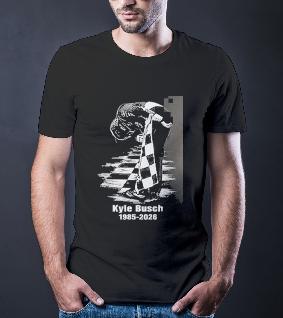 Kyle Busch 1985 2026 Racing Checkered Flag T-Shirt