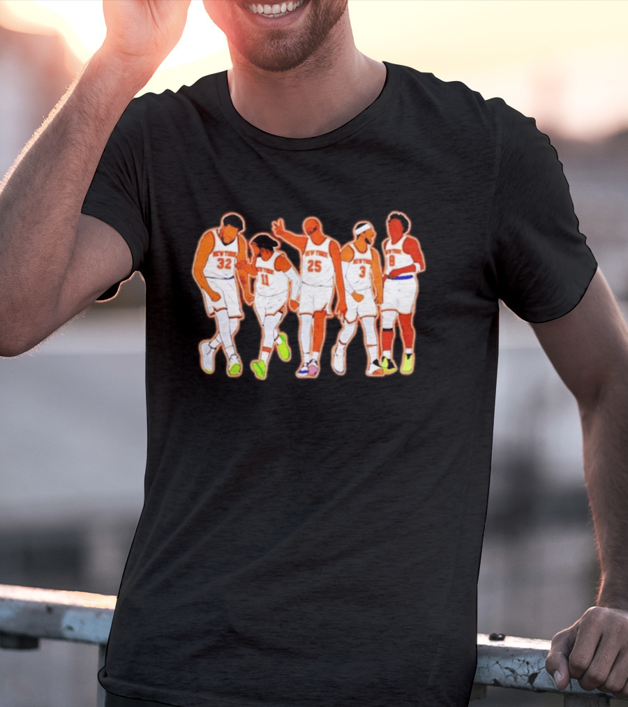 New York Knicks Karl Anthony Towns Jalen Brunson Mikal Bridges Josh Hart OG Anunoby Basketball Team Starting Five T-Shirt