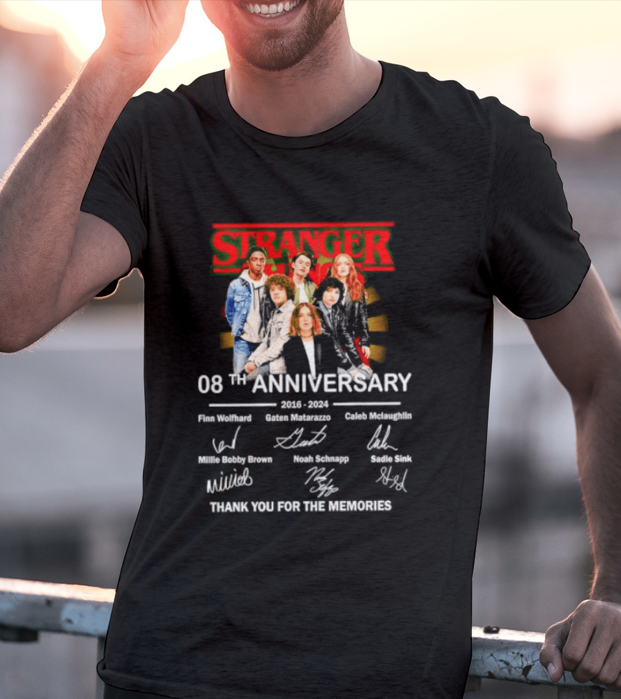 Stranger Things 08th Anniversary 2016 2024 Signatures Thank You For The Memories T-Shirt