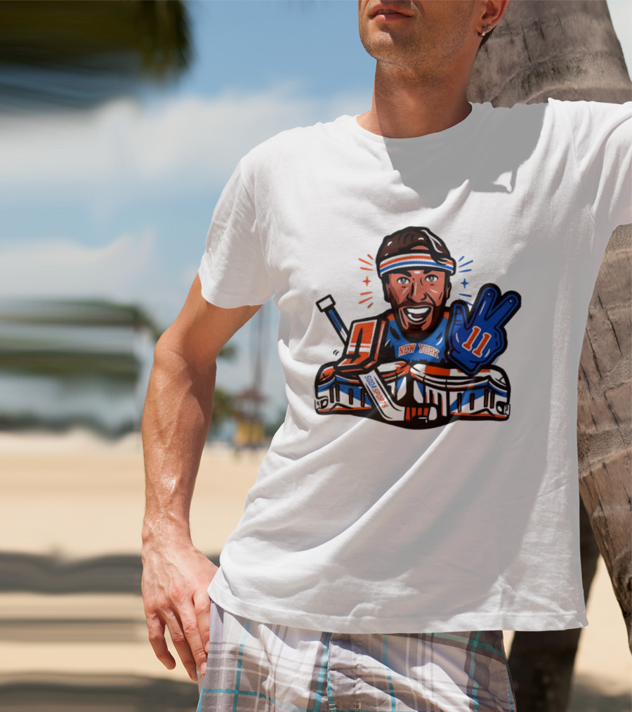 Mathew Barzal New York Islanders Hockey Illustration Player Number 13 Victory Gesture Sports Fan T-Shirt