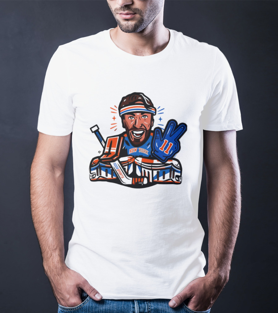 Mathew Barzal New York Islanders Hockey Illustration Player Number 13 Victory Gesture Sports Fan T-Shirt