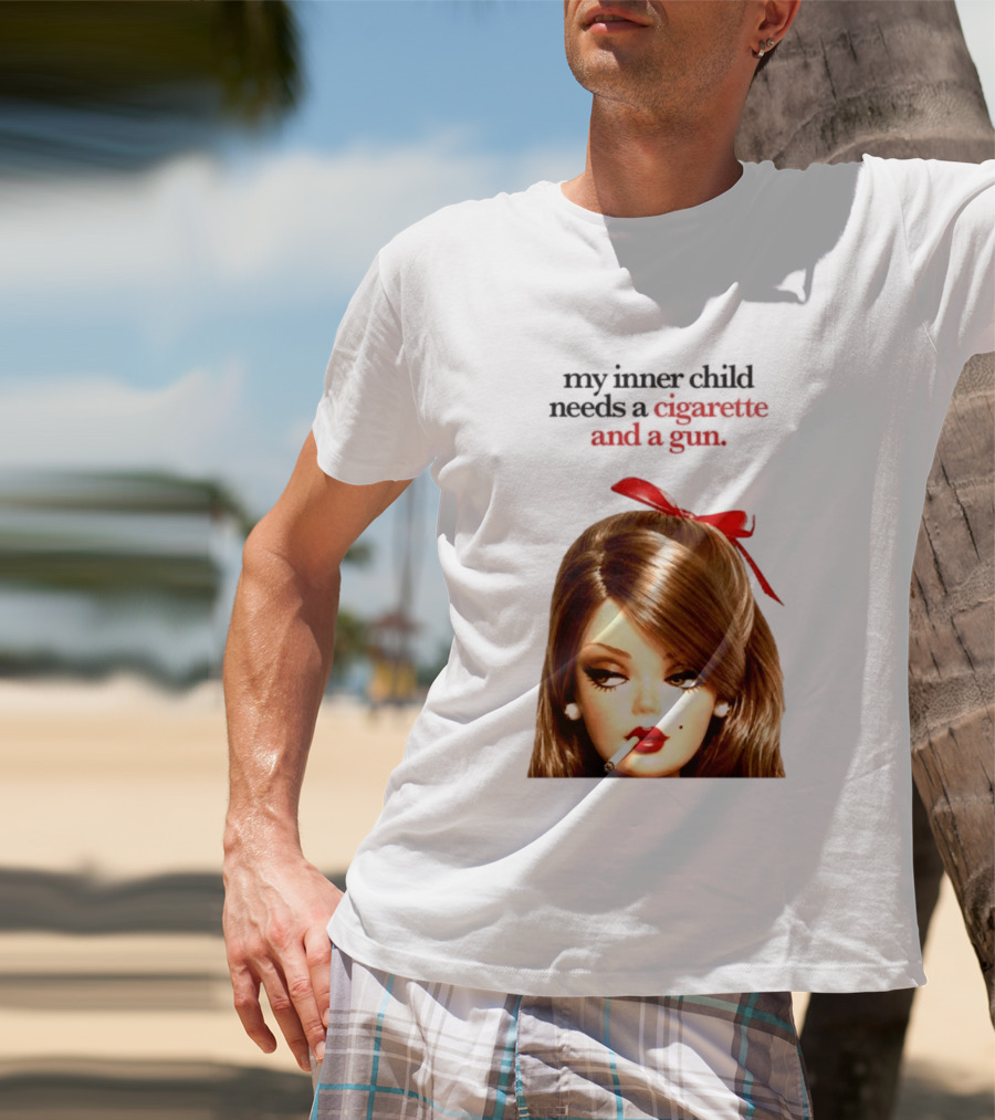 My Inner Child Needs A Cigarette And A Gun Doll Face Red Bow T-Shirt